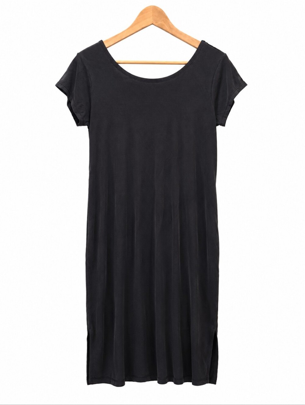 Z Supply Black Midi Dress Large Side Slit Short Sleeve Casual Dress
